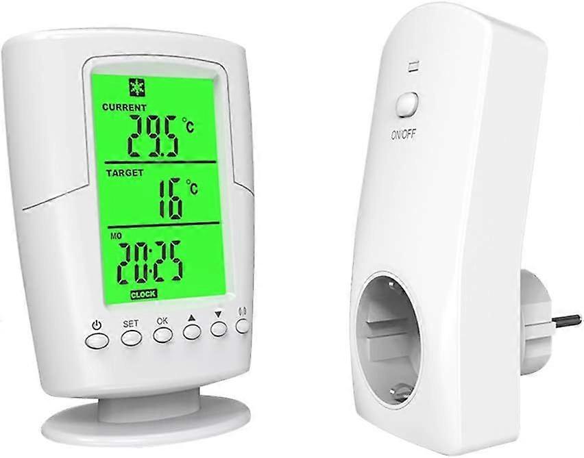 Wireless programmable thermostat - Heating and cooling function - With remote control + LCD backlight - European plug