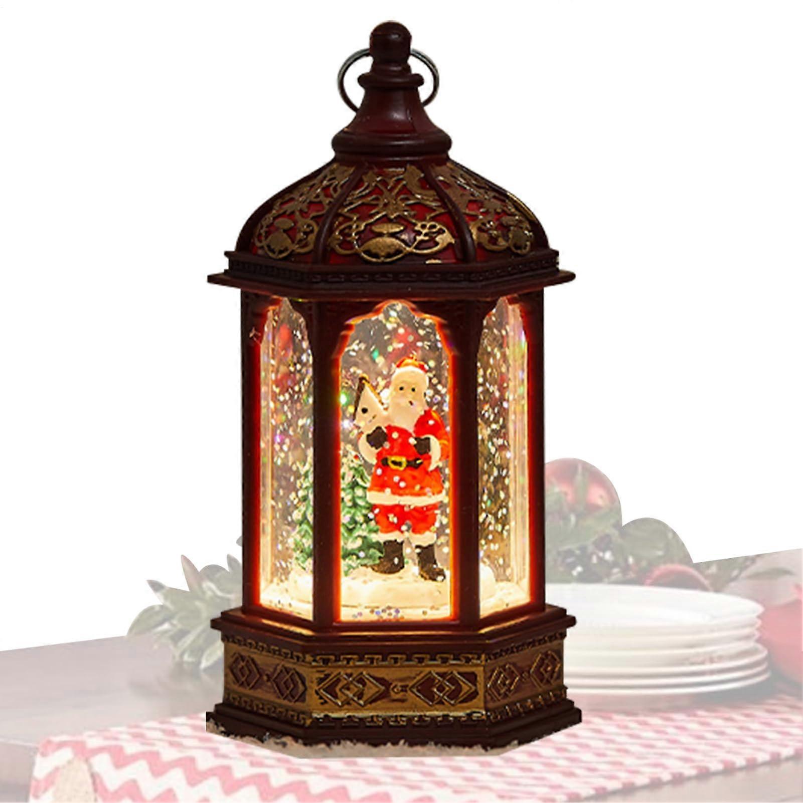 Christmas Snow Globe Lantern with LED Light for Festive Home Decor, Holiday Party, Desk Display