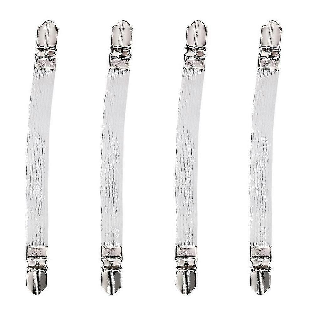 4pcs Elastic Crisscross Bed Mattress Sheet Straps with Double Head Clips, White