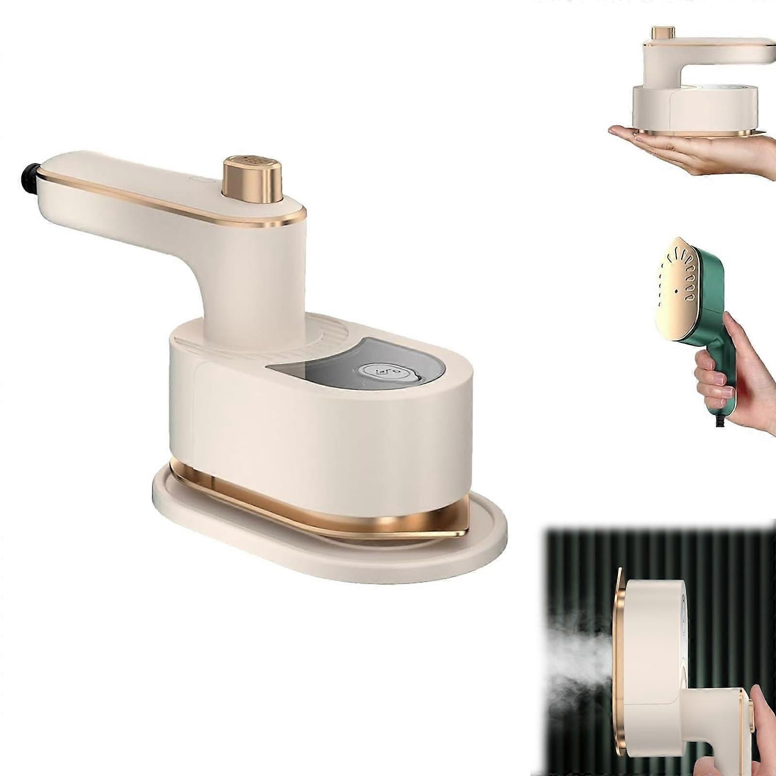 Portable Steam Iron Handheld 2in1 Rotating Clothes Press for Travel and Home Use (Beige)