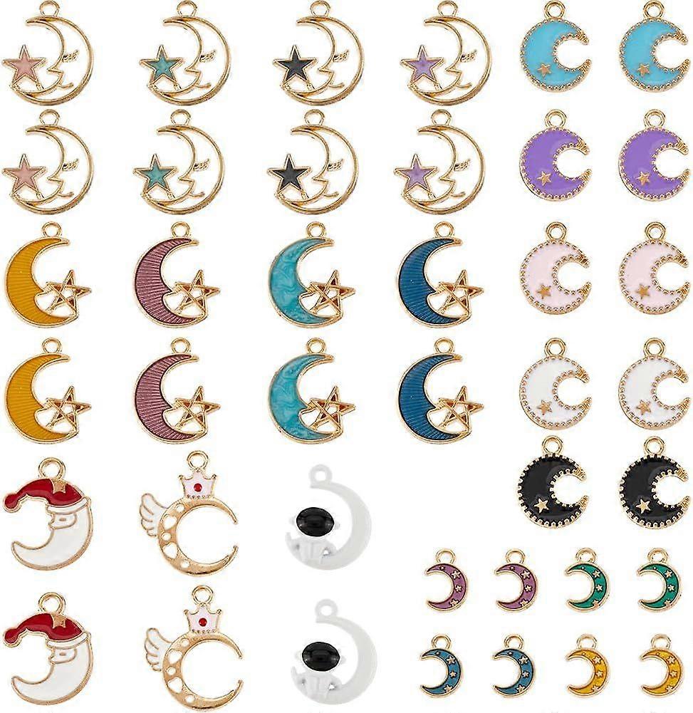 1 Box 80Pcs 20 Styles Moon and Star Charms Celestial Charm Enamel Hollow Colorful Sky Crescent Weather Cute Astronaut Charm for Jewelry Making Charms 