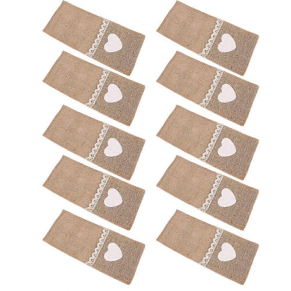Burlap Cutlery Holders Set of 10 with Elegant Rustic Design for Weddings and Parties