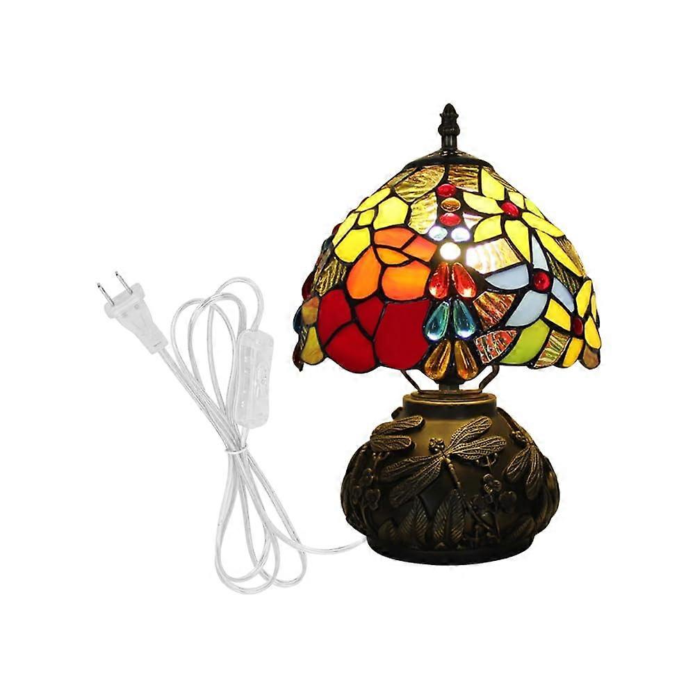 Table Lamp Handmade Stained Glass Vintage Design with 5.9Ft Cord for Bedside or Reading