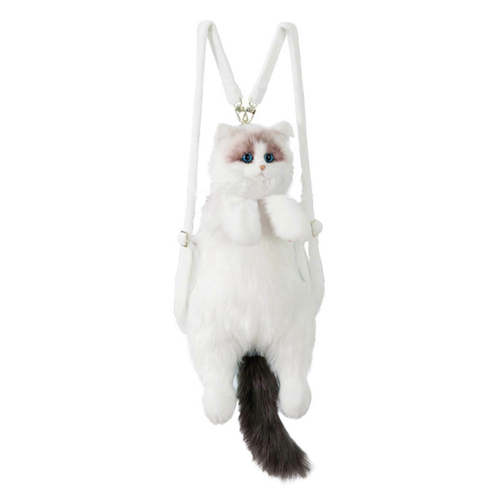 Cat Shaped Backpack Handcrafted Stuffed Animals Plush Bag Adjustable Plush Shoulder Bag