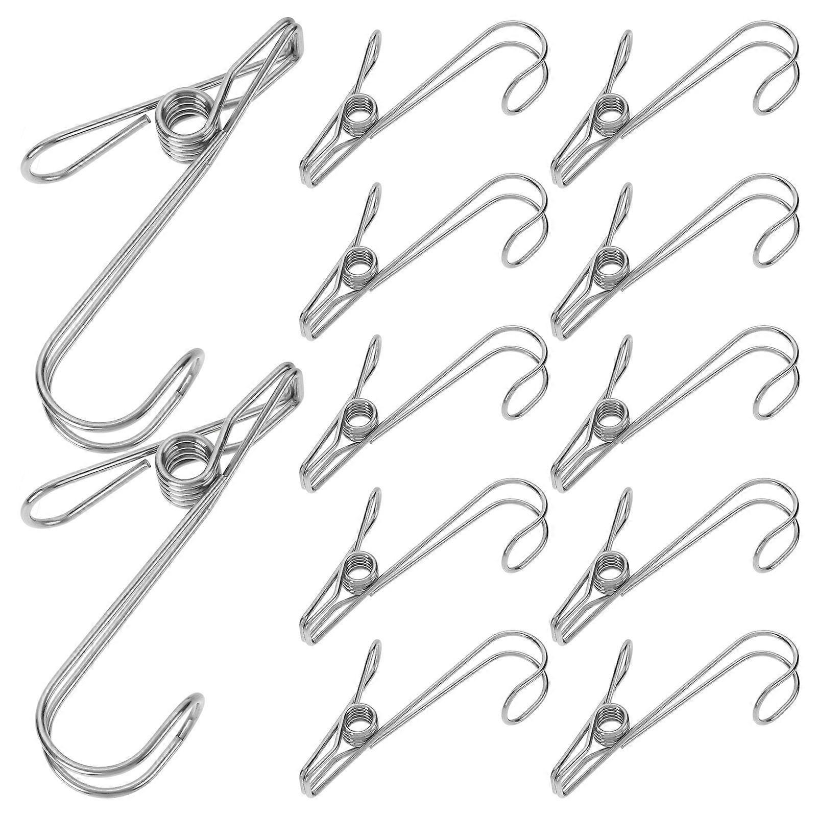 Silver Hanger Clips for Clothes Drying Stainless Steel 12Pcs Practical Clips