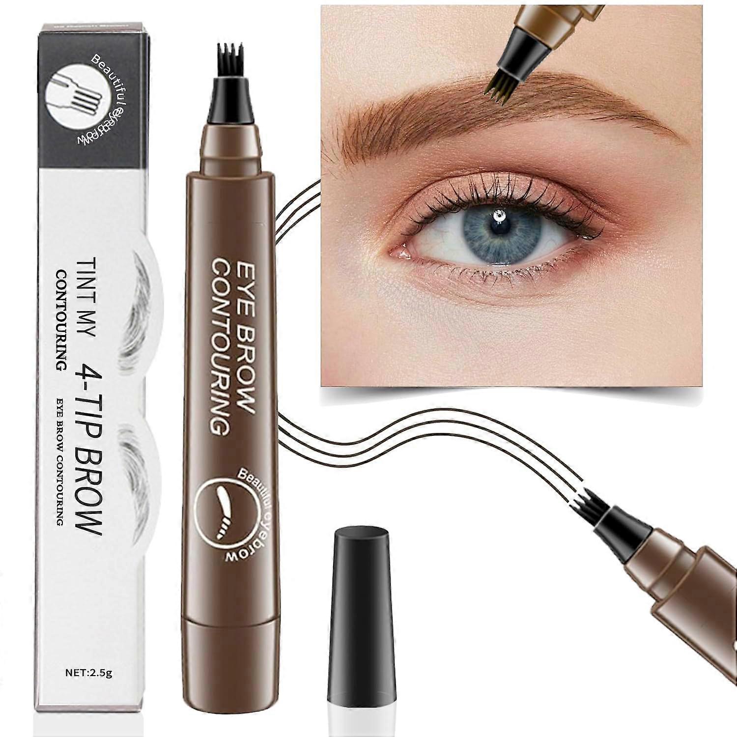 Waterproof MicroFork Eyebrow Pen 4Prong Tip LongLasting Natural Brow Pencil Brown 2025