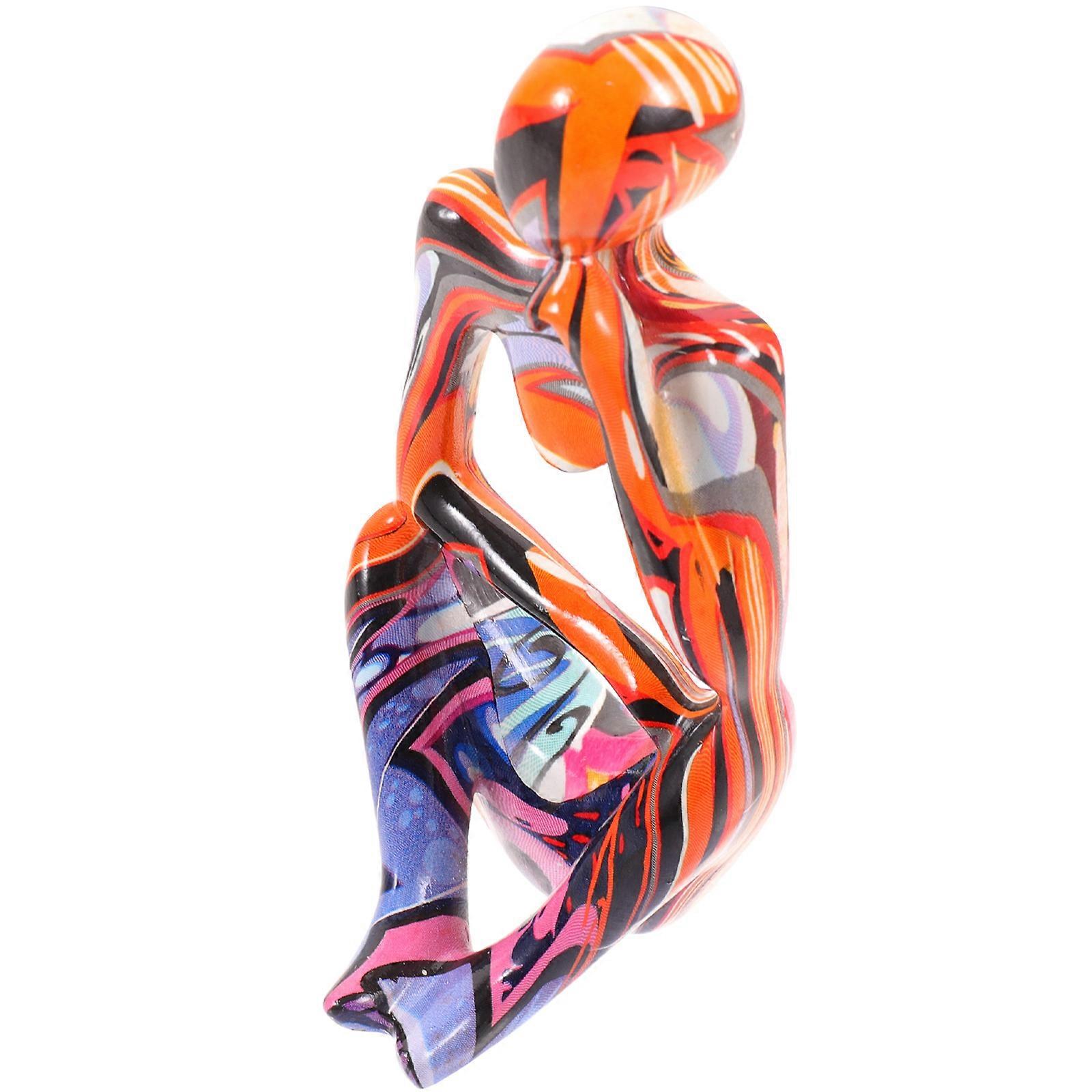 2Pcs Abstract Thinker Statue for Decor Colorful Graffiti Sculptures