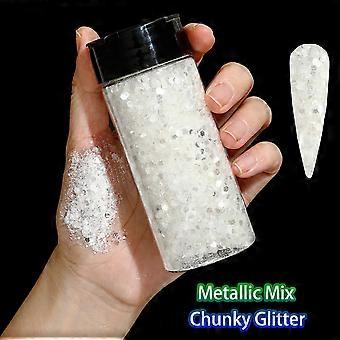 80g Metallic Mix Chunky Glitter Craft Glitter Powder Mixed Chunky Fine Iridescent Nail Sequins for Nail ,Festival Decor
