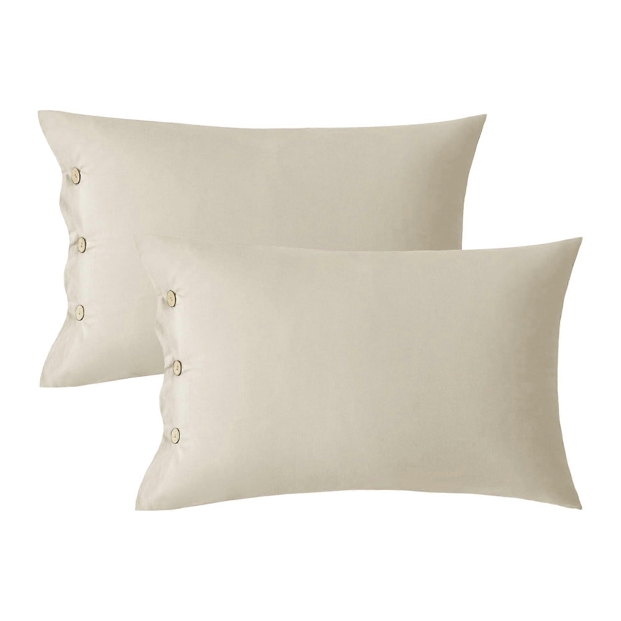 Queen Pillowcases Set of 2 Light Khaki 20x30 Washed Cotton Breathable with Button Closure