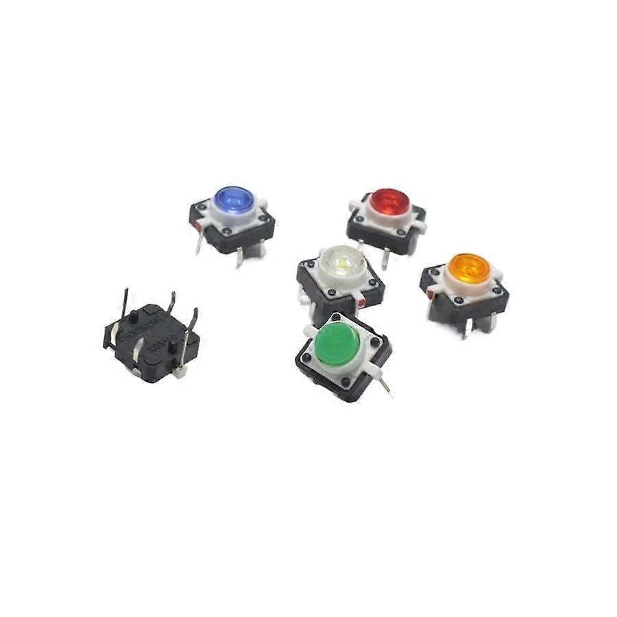 4Pin Tactile Tact Push Button Switch with LED Light, 5pcs 12x12x7.3mm Vertical Switch in Orange Color