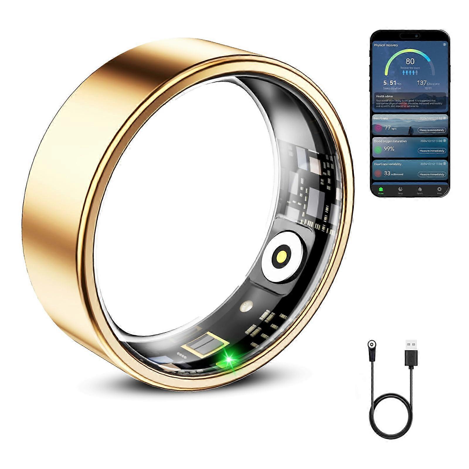 Smart Ring with Heart Rate and SpO2 Monitor, 10ATM Waterproof Health Tracker Ring, Long Battery Life, Rose Gold Size 6