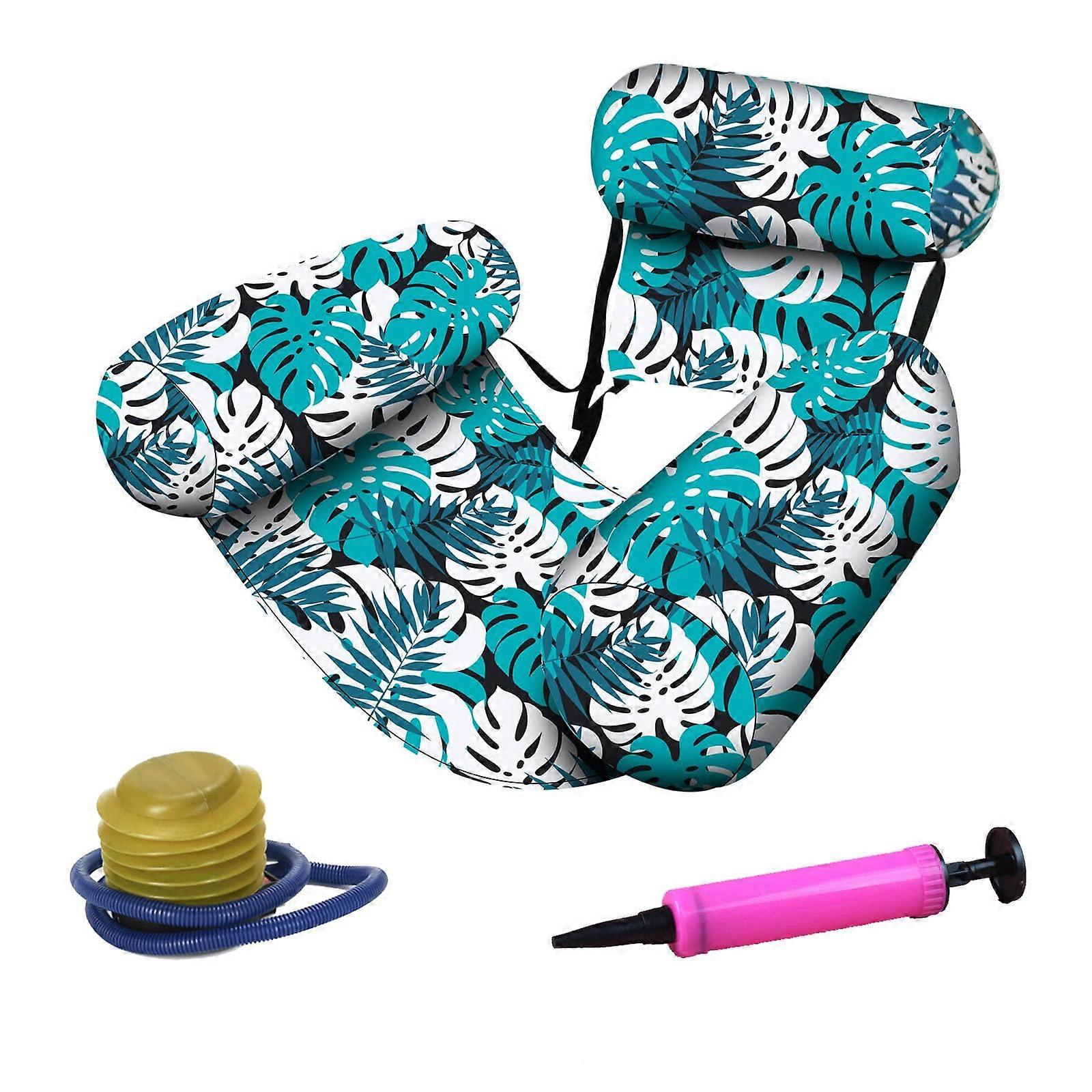 Botanical Pattern Inflatable Pool Float Chair for Adults, LeakProof Foldable Water Lounger Green