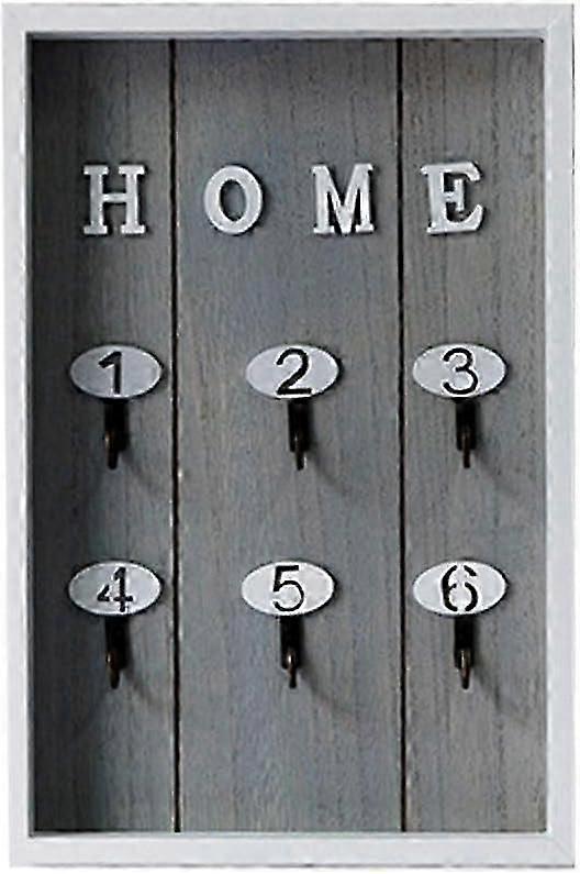 Wooden wall key box with 6 key hooks Gray