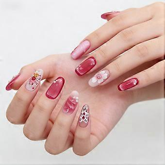 Pack of 30 Press On Nail 3D Flower Design Ice Transparent Finish Artificial Nail for Women Gril Party Easy Wear Multicolor