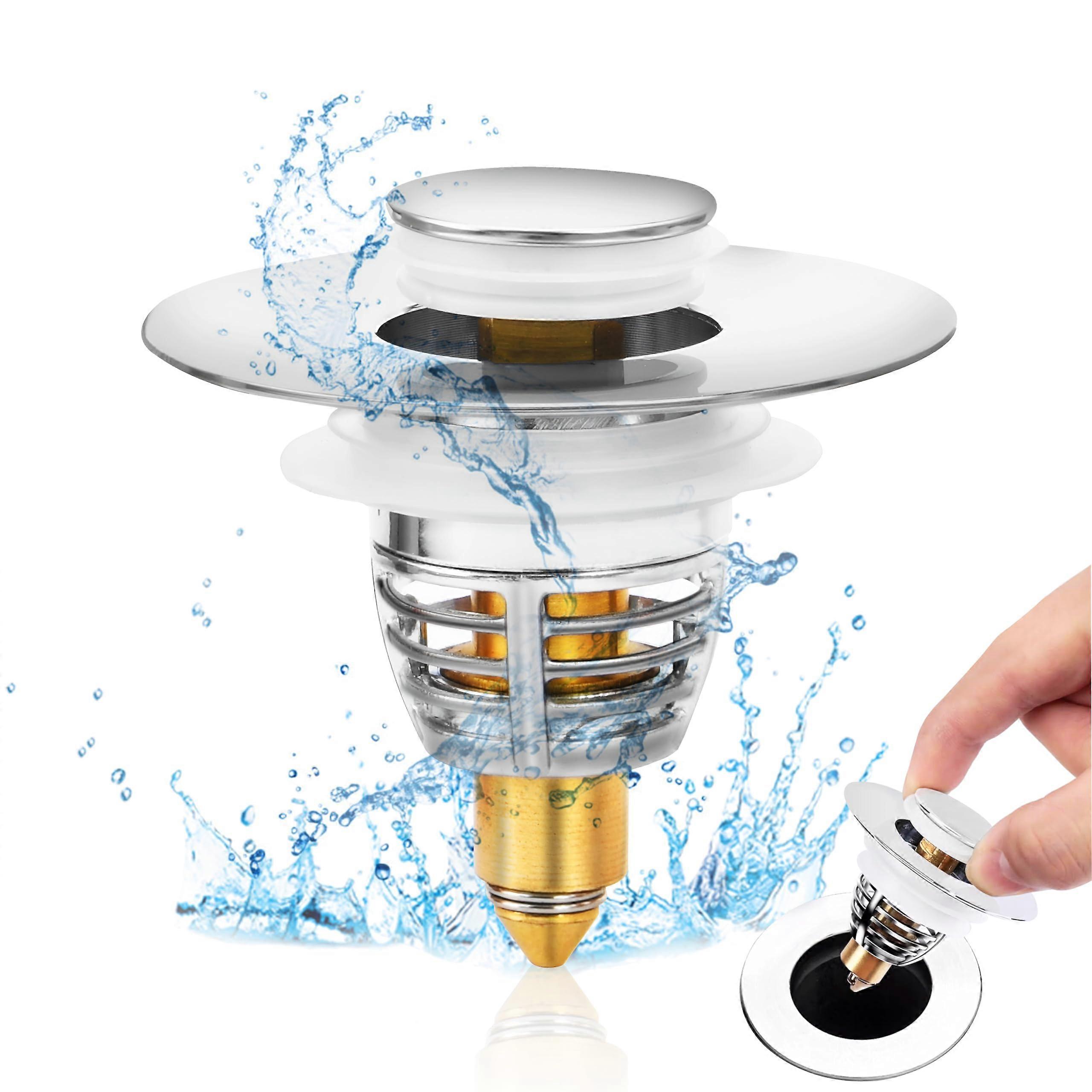 Bathroom Sink Drain Stopper, Universal Pop Up Sink Plug 3242mm with AntiClogging Strainer