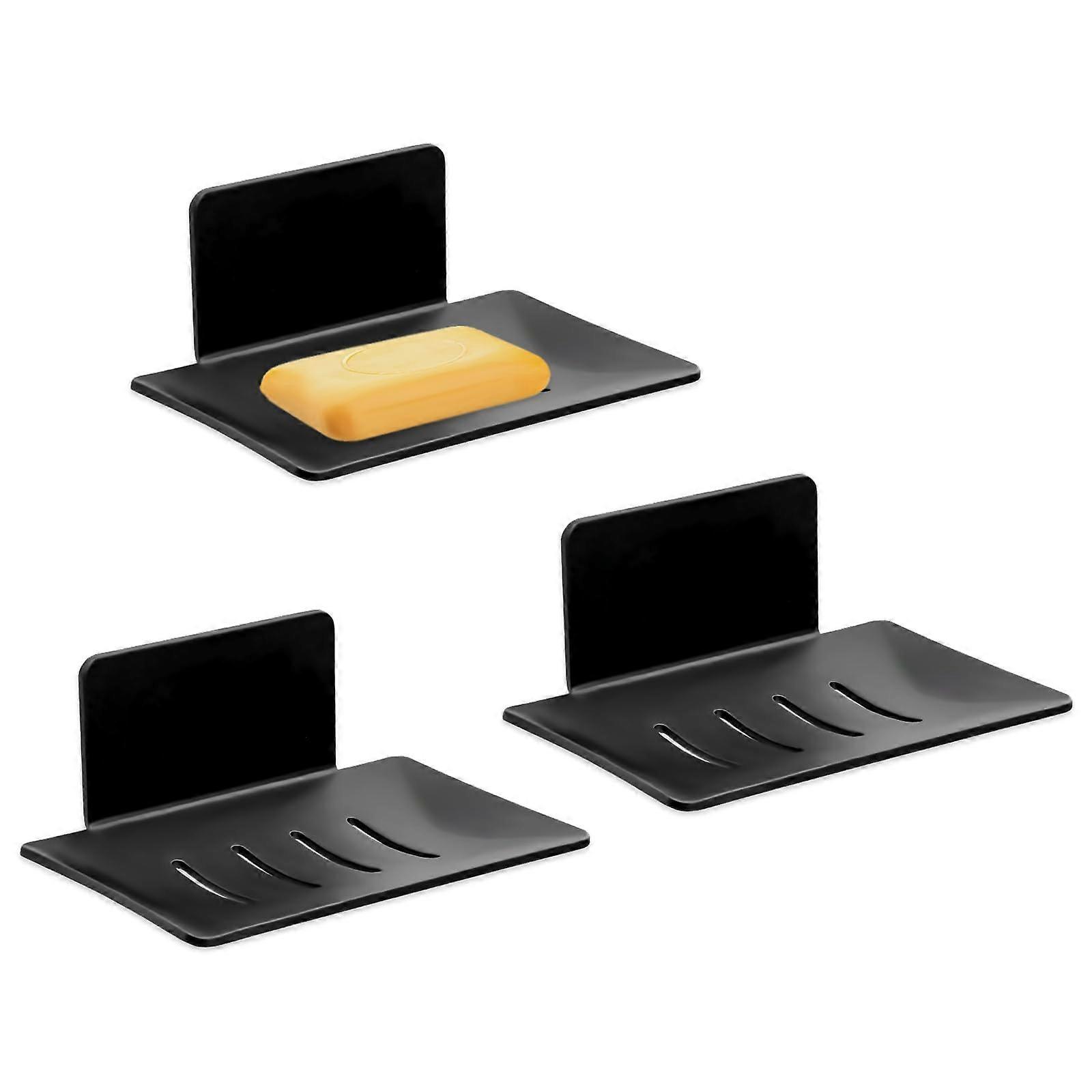 3 Pack Black Aluminum Wall Mounted Soap Holder, Drill Rustproof Adhesive Dish for Bathroom Kitchen