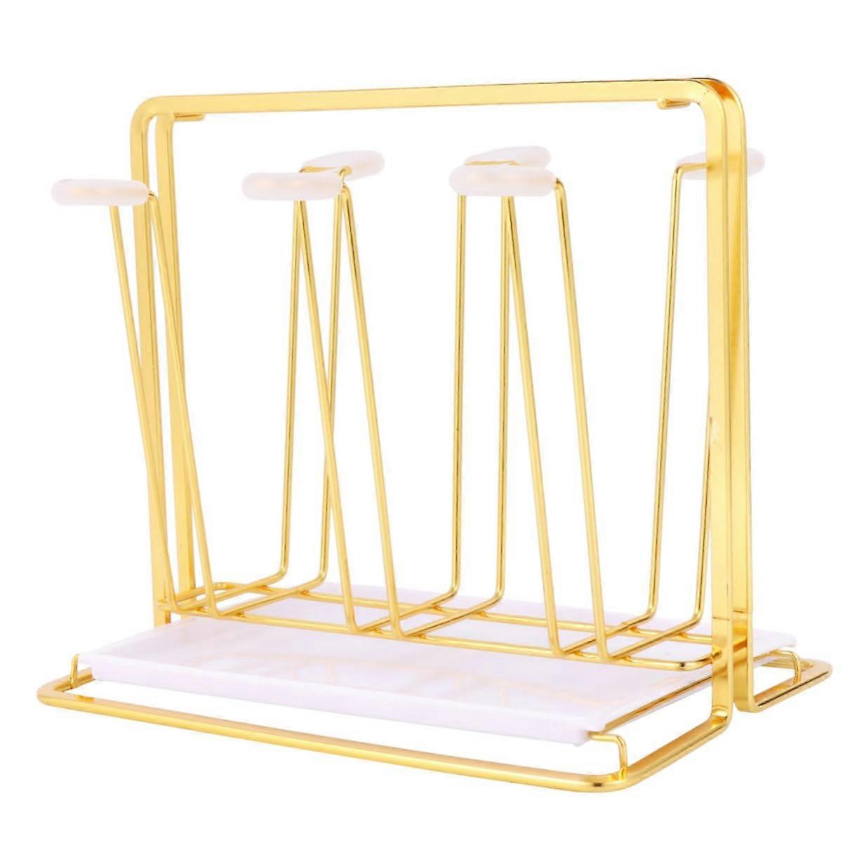 Cup Drying Rack with Drip Tray, Fits 6 Cups, AntiRust Metal Frame for Kitchen Countertop