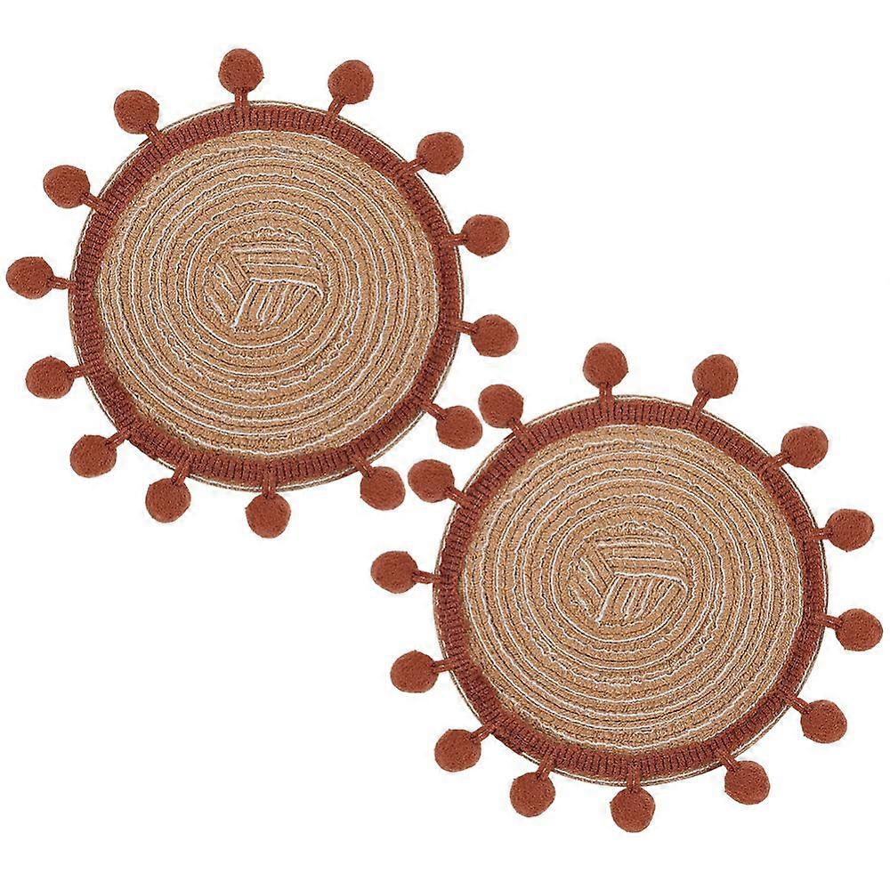 2Pcs Macrame Coasters Handmade Round Cotton 130mm for Home Kitchen Dining Table Use