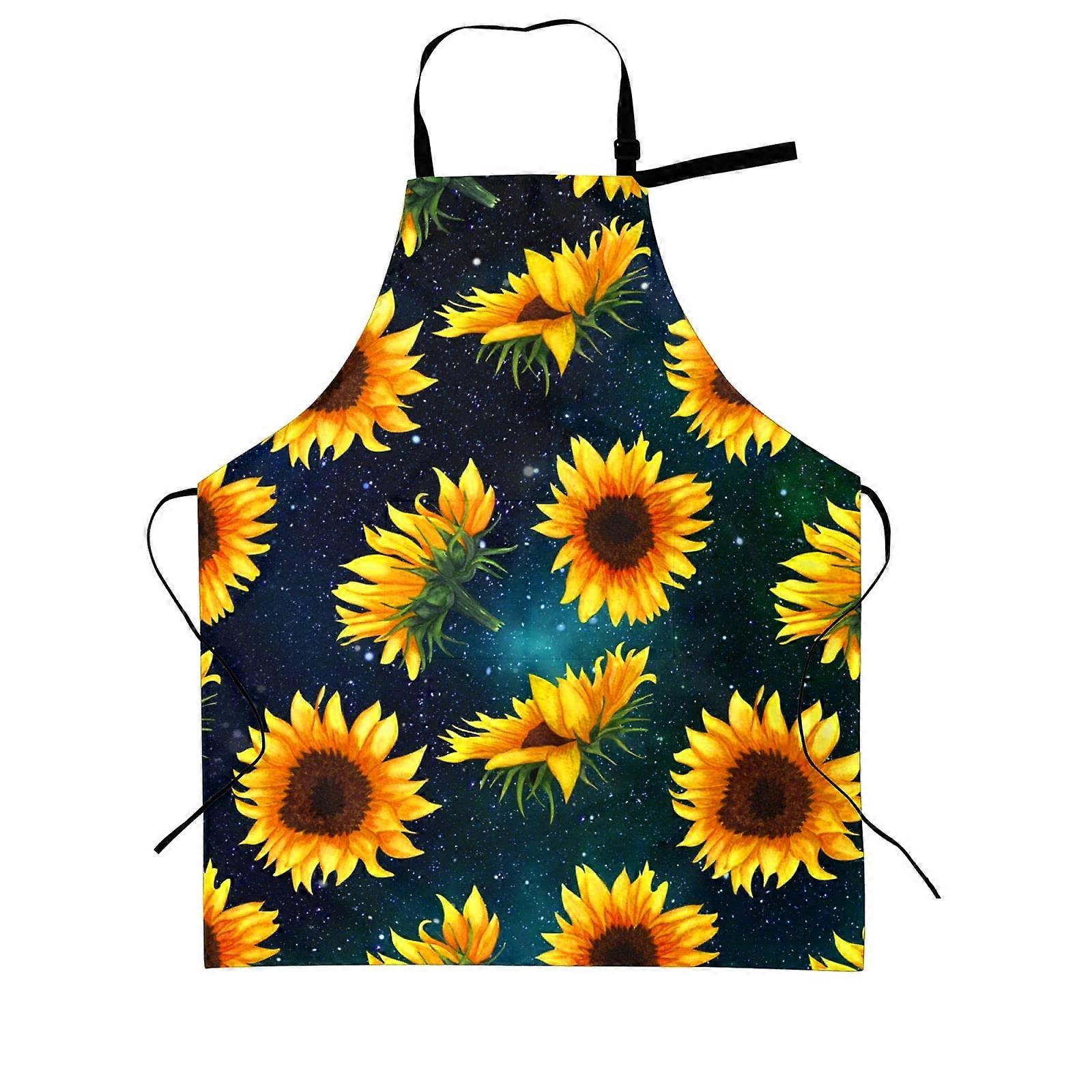 Waterproof Kitchen Apron with Pockets Adjustable Neck Strap Sunflower Galaxy for Cooking BBQ