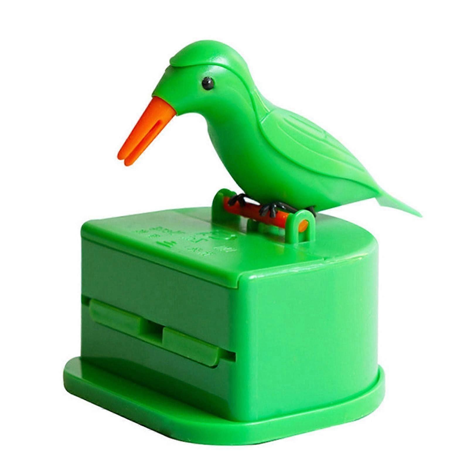 Bird Shaped Automatic Toothpick Dispenser Cute Woodpecker Design for Kitchen Table Green