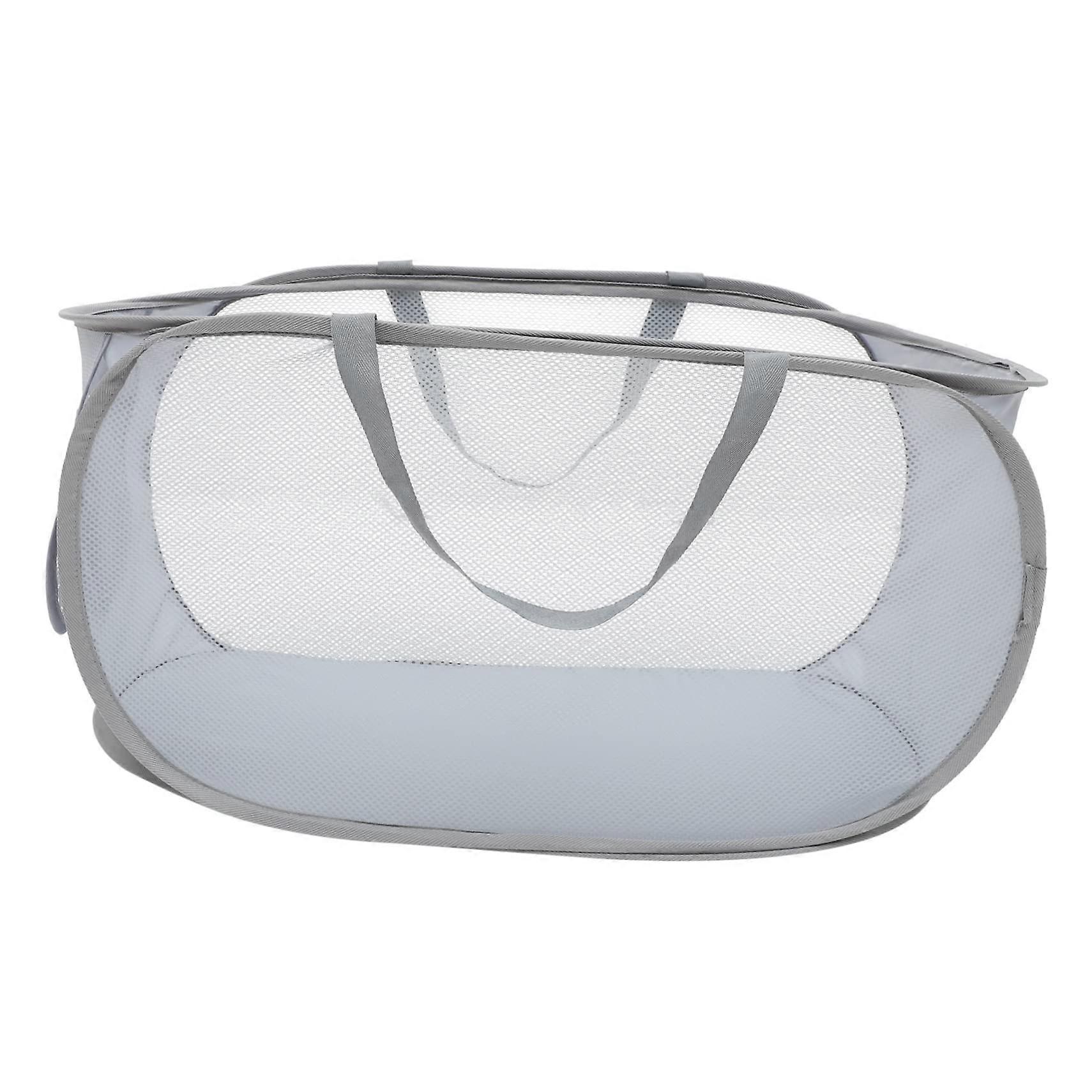 Foldable Mesh Laundry Hamper with Handles for Bathroom Storage 58x36x36cm Grey