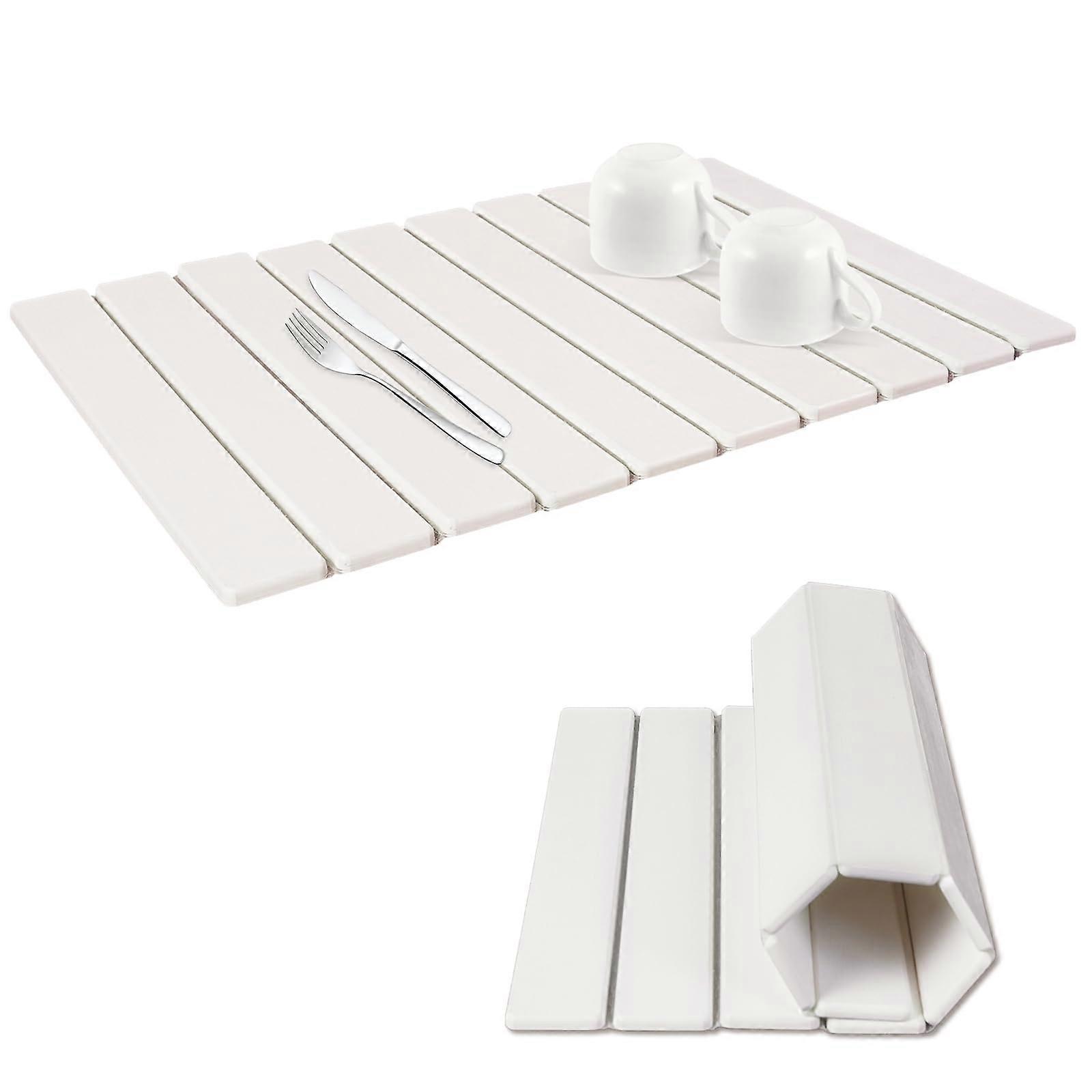 Large Stone Dish Drying Mat 24x16 Super Absorbent Quick Dry Foldable Kitchen Counter Pad White