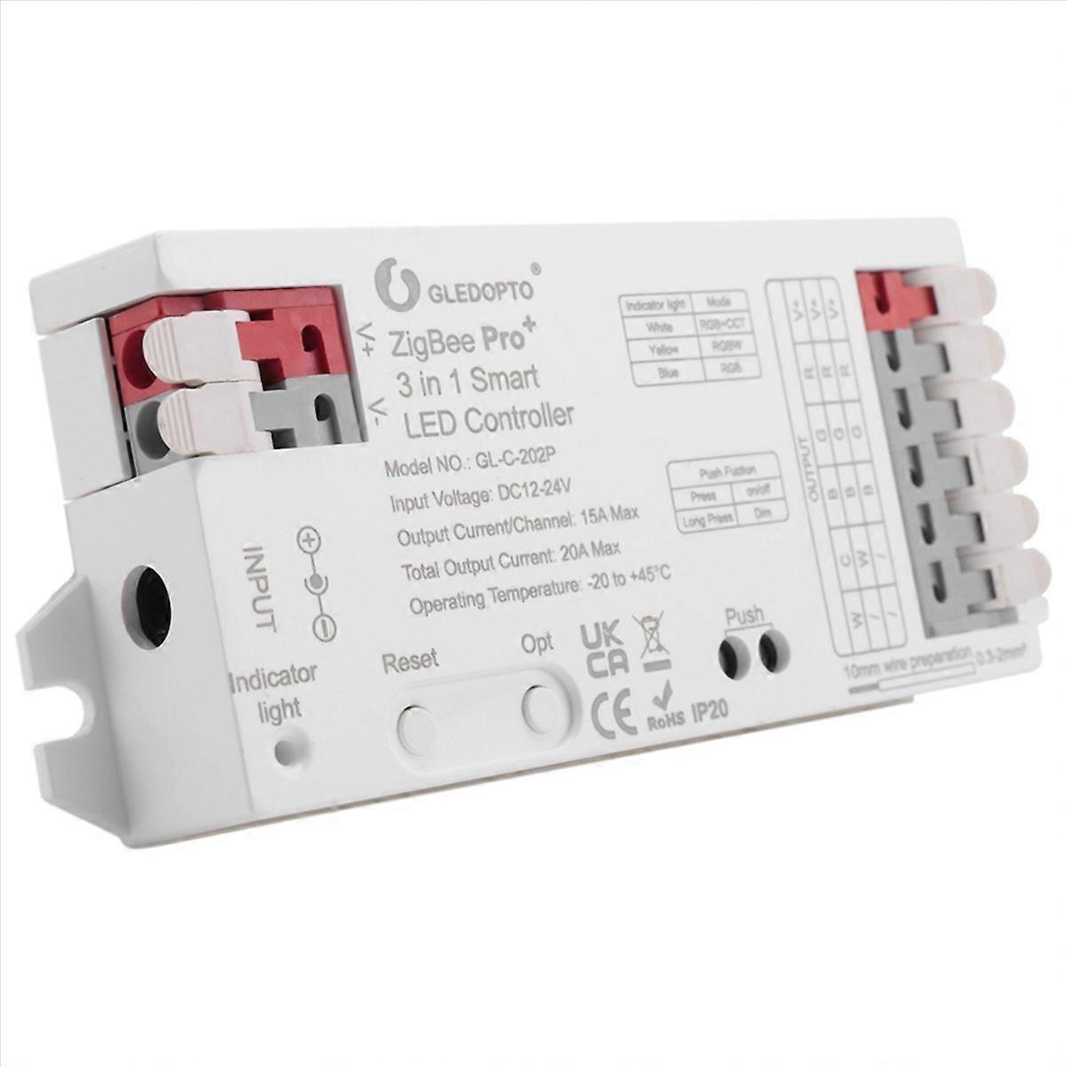  ZigBee 3 em 1 RGBCCT / RGBW LED Strip Light Controller 20A Max
