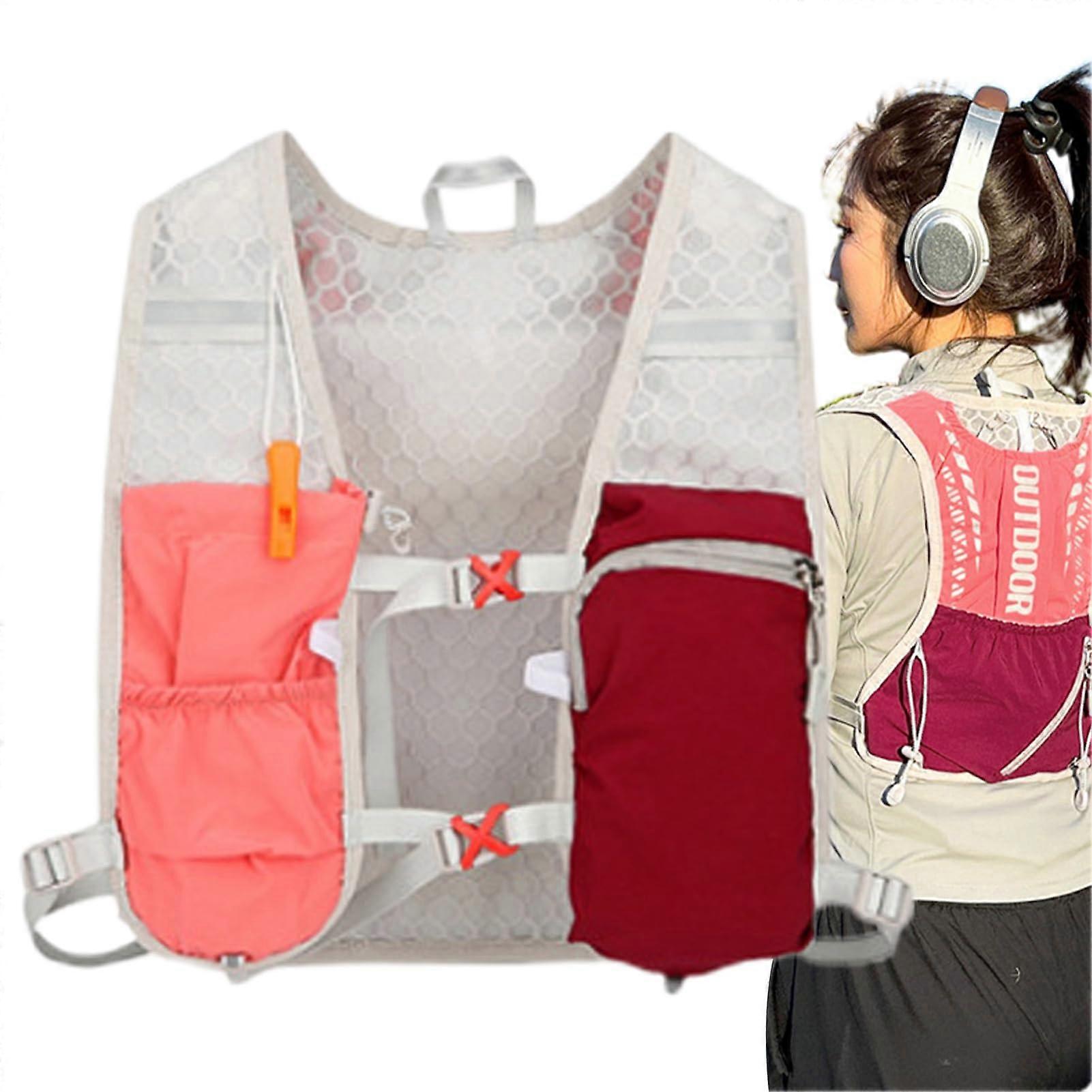 Women's Lightweight Running Vest with Hydration Pack, Reflective Strips, Adjustable Straps, Pink