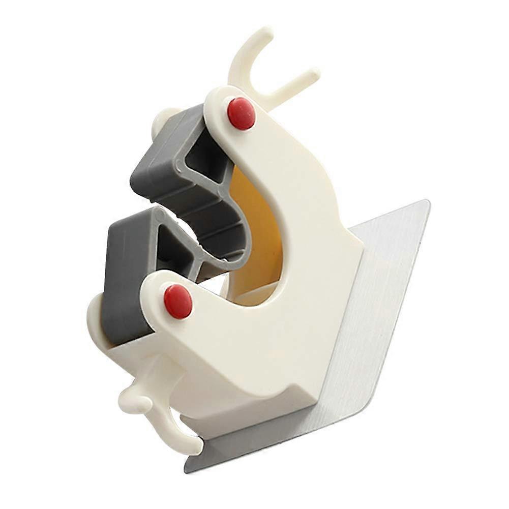 Self Adhesive Broom Holder Wall Mount, White Mop Organizer 2 Pack for Indoor Cleaning Tools