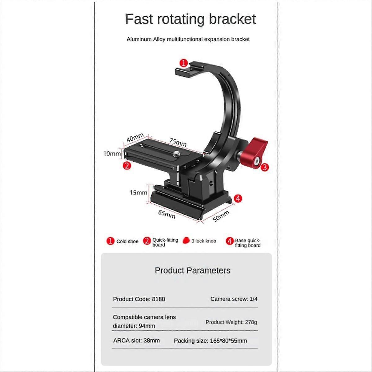 Lens Support Bracket Semi-Circular Ring Vertical for DSLR Camera