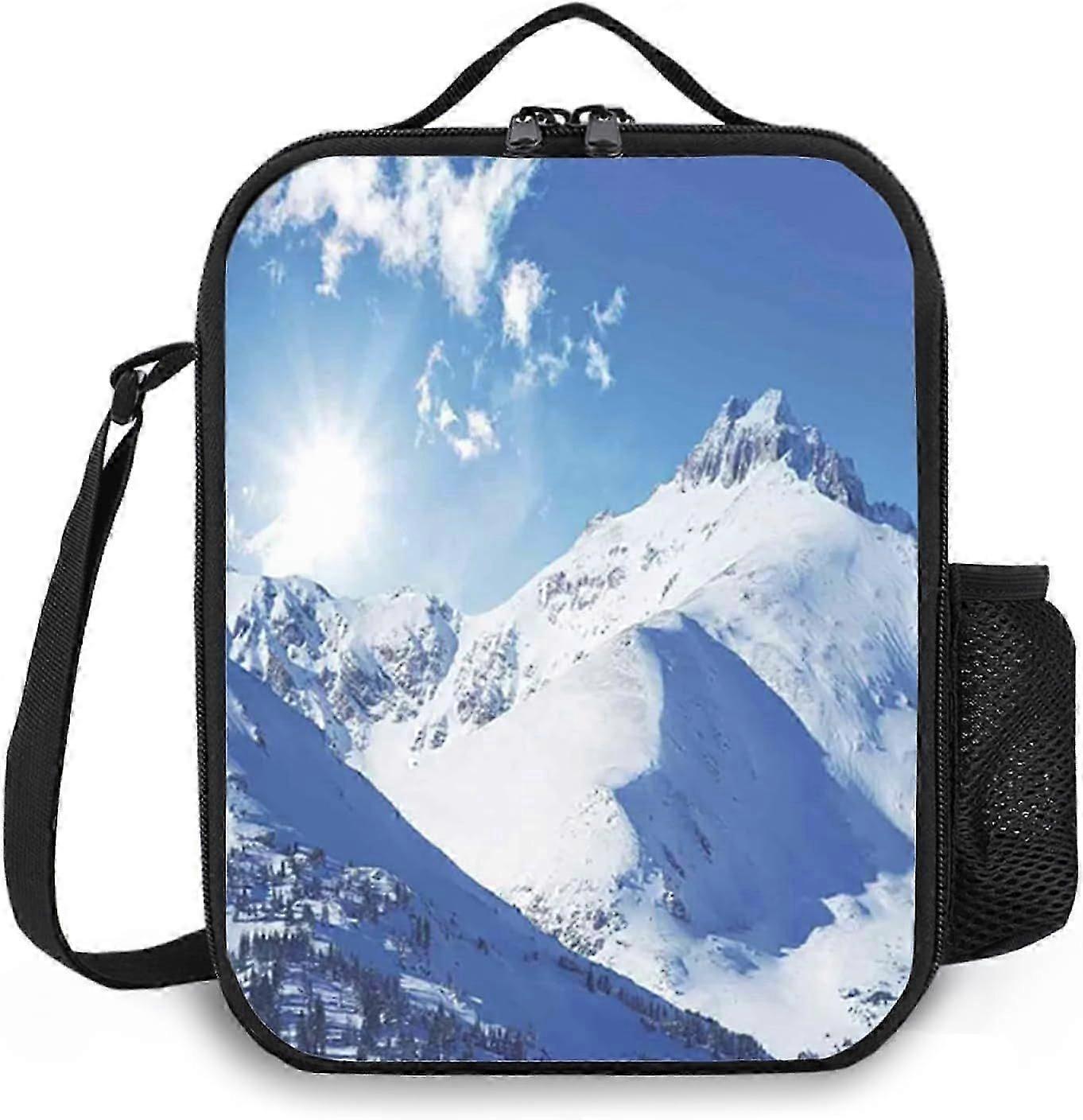 Winter Lunch Box for Men Women Adults Landscape Mountain Frozen Bay Small Lunch Bag for Office Work Picnic,Camping,Reusable Portable Lunchbox,Purple G
