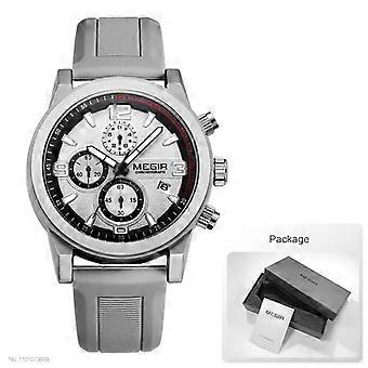 MEGIR Grijze Sport Horloge Heren Mode Militair Analoog Chronograaf Quartz Polshorloge met Automatische Datum Lichtgevende Wijzers Siliconen Band