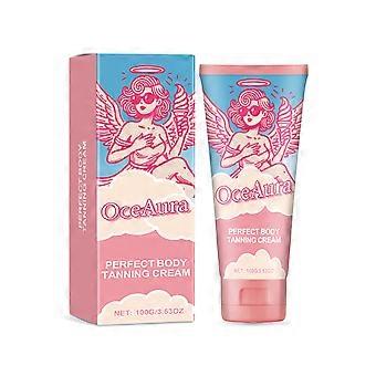 Oceaura Body Darkening Cream past zich op natuurlijke wijze aan de huidskleur aan en biedt lichte voeding en hydratatie voor dagelijkse lichaamsvorming