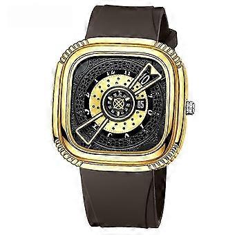 OFNS Luxury Square Gold Watch - Unique Dial Design with Brown Strap | Elegant Timepiece for Men and Women