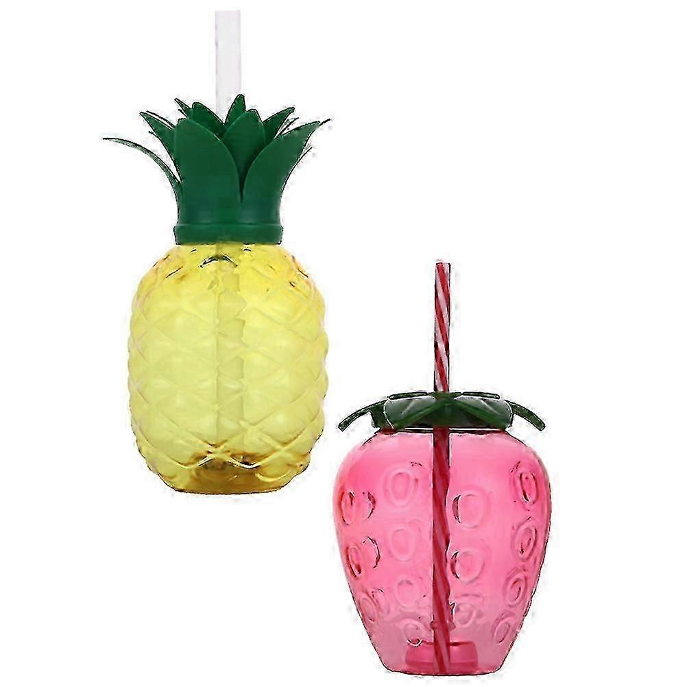 Pineapple Cups with Straws Drinking Cups for Party 2Pcs Set