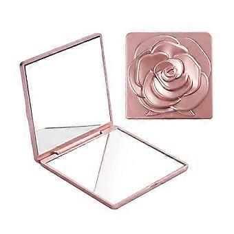 Portable Foldable Double-sided Makeup Mirror, Vintage Rose Pattern, High Clarity Square Vanity Mirror for Travel