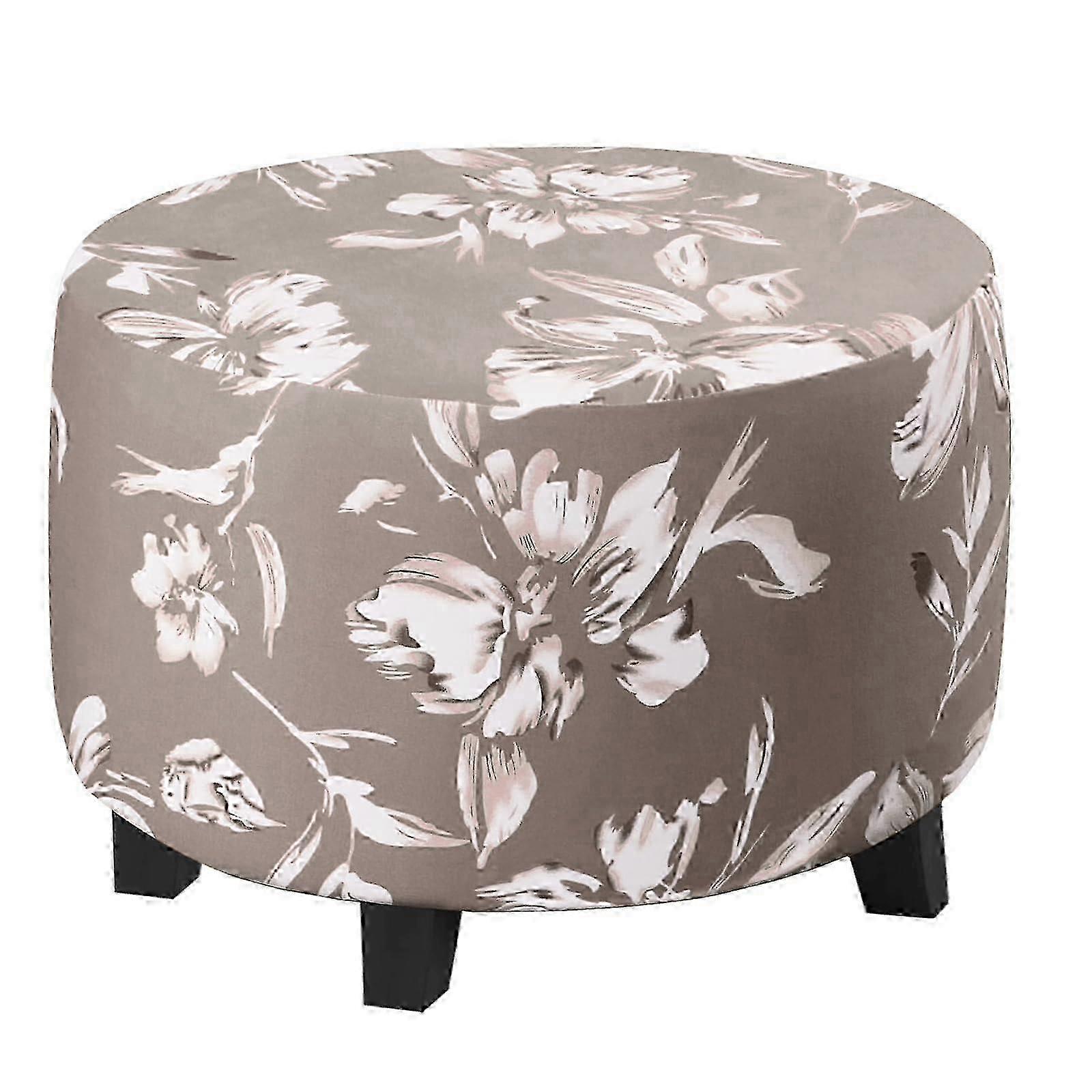 Stretch Round Ottoman Slipcovers Polyester Blend Footstool Protector 26-27