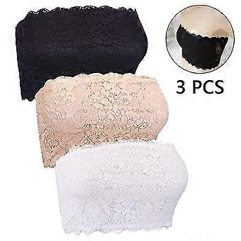 3 Pieces Women's Floral Lace Tube Top Bra Bandeau Strapless Bras Seamless Stretchy Chest Wrap