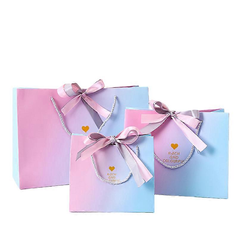 Gradient Paper Bags with Ribbon Handles Small Medium Large Set