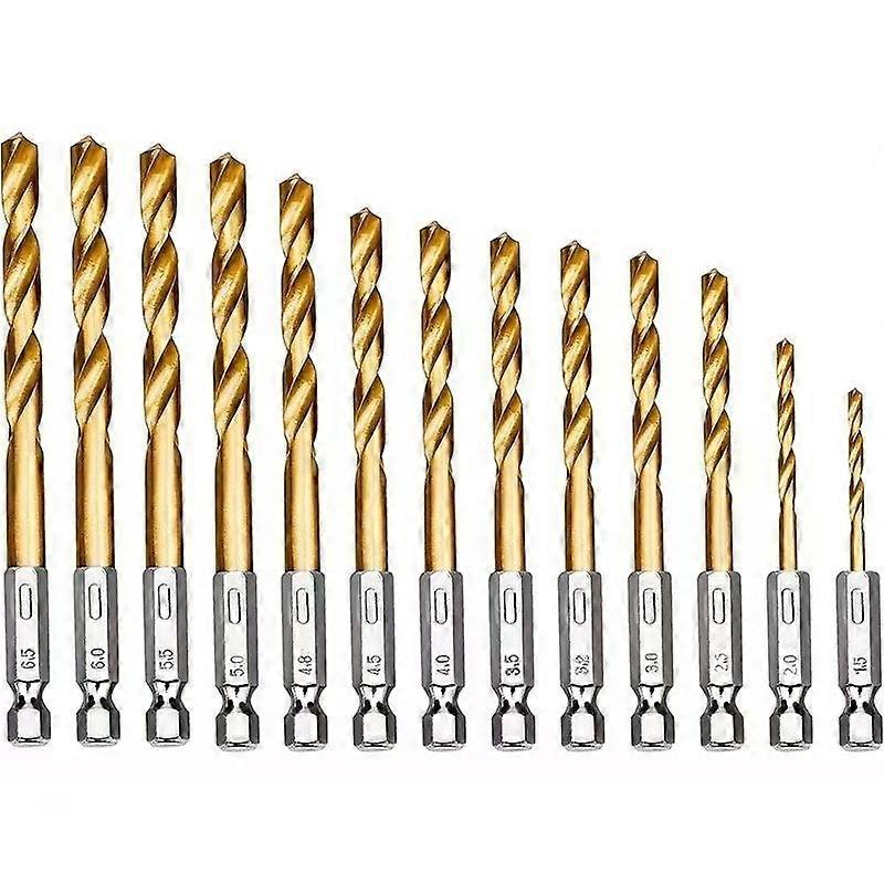 13Pcs Hex Shank Titanium Twist Drill Bits Set, High-Efficiency Wood Drills