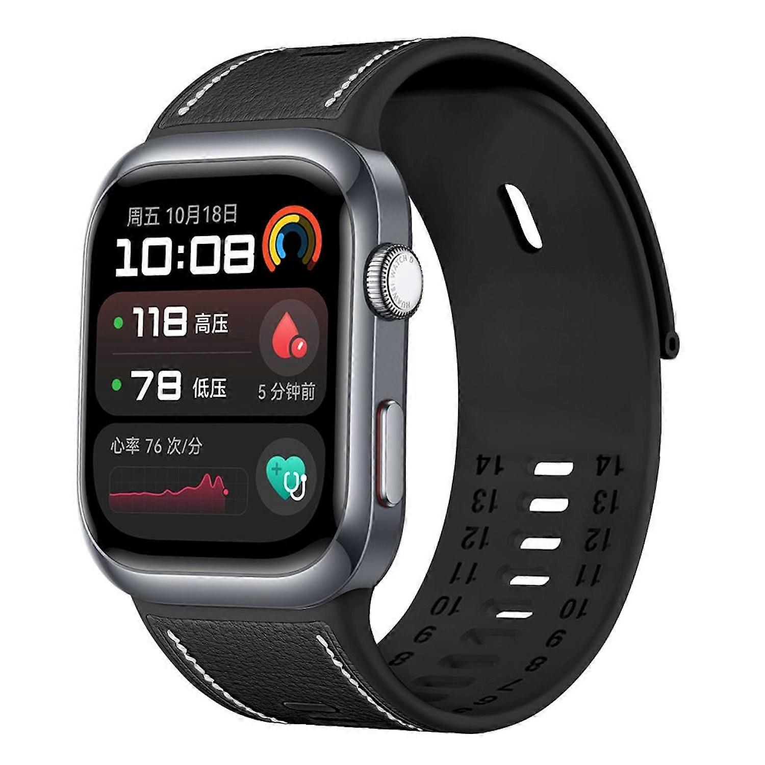 For Huawei Watch D2 High-quality premium leather hybrid silicone replacement arm band Black