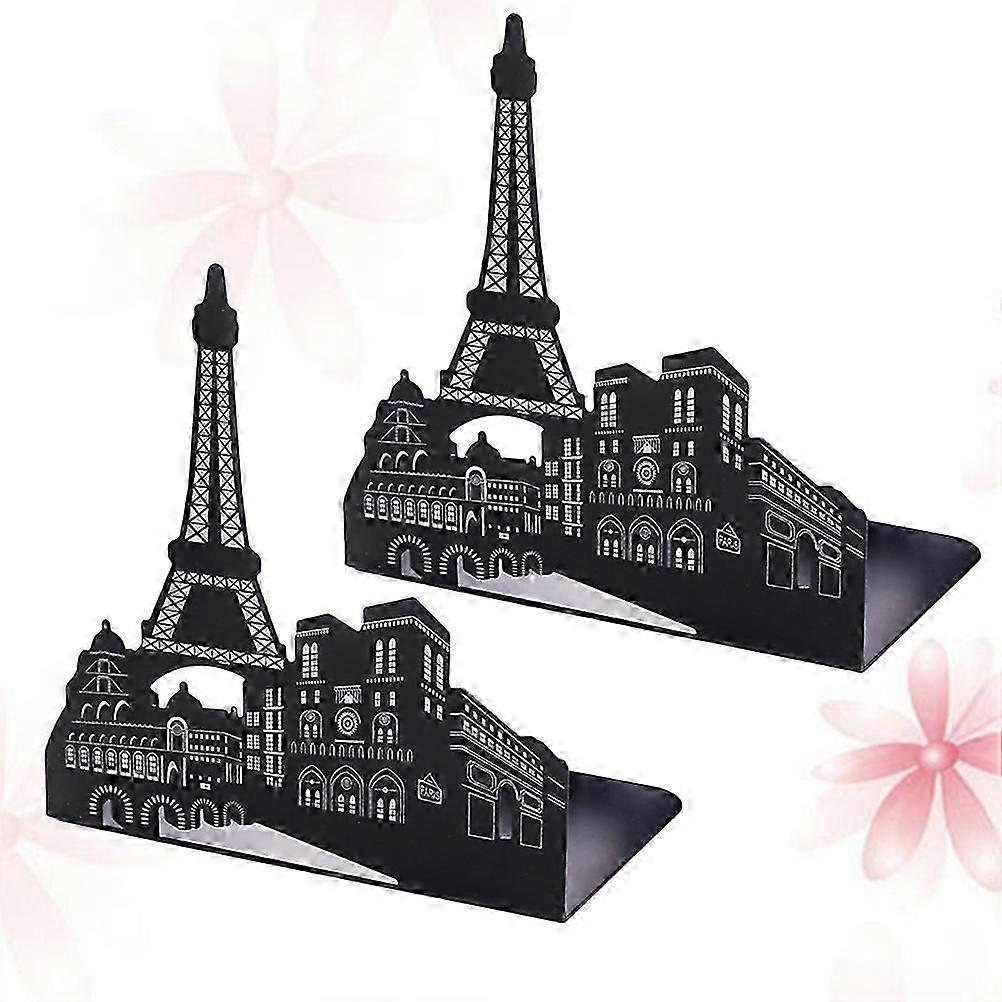 1 Pair Black Iron Bookends - Creative Book Rack for Storage