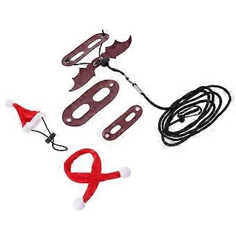 Pet Lizard Christmas Costume Hat Scarf Leash Set for Holiday 2Sets