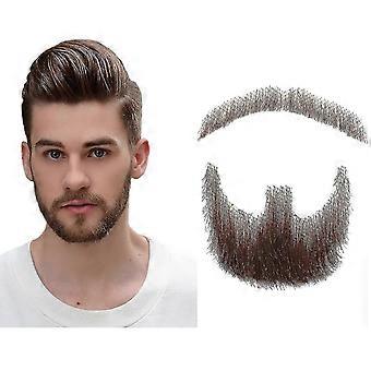 Realistic 100% Human Hair Fake Beard Full Hand Tied Goatee Brown For Men hz06