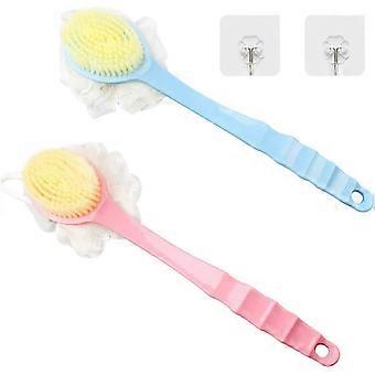 2er-Pack Dusch-Körperbürsten mit Borsten und Luffa-Badebürste mit langem Griff, Rückenschrubber für die Dusche für Männer und Frauen, Blau und Pink
