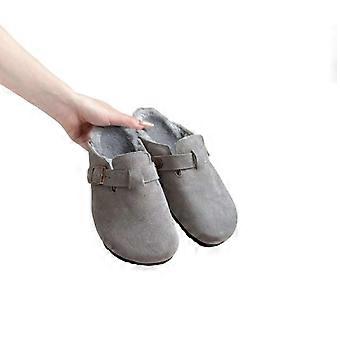 SingleBuckle FleeceLined ClosedToe Mule Clogs, SlipOn Cork Footbed Footwear For Autumn Winter Cosy Daily Outfits
