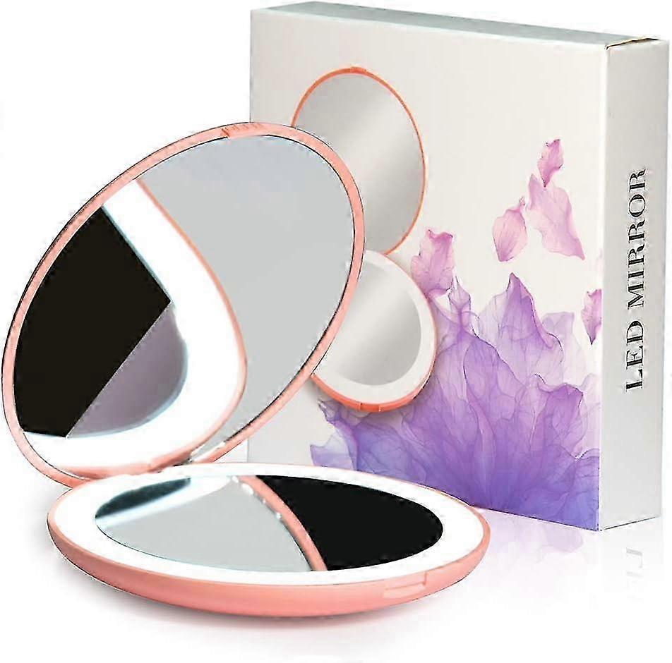 Wall mirror Compact LED mirror. Pink 8.9cm. 3.5
