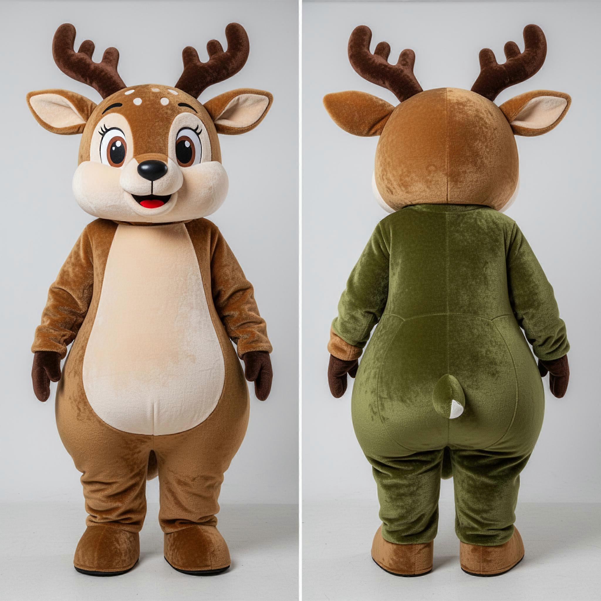 MASTICOT Olive Green Velvety Deer Mascot