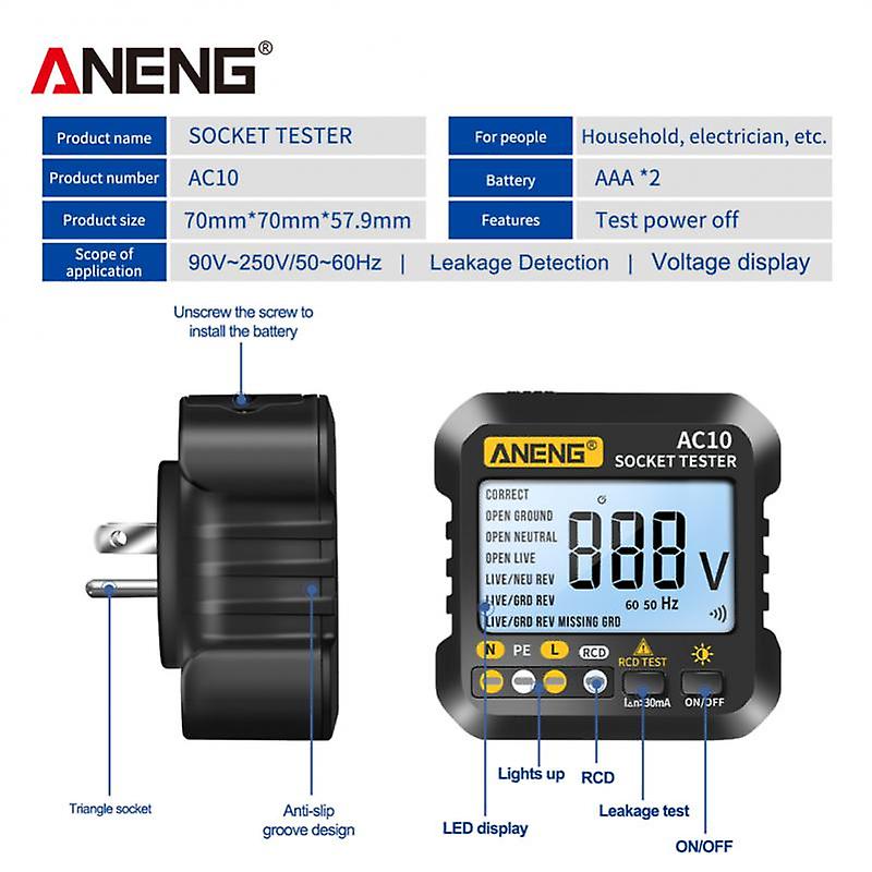 Socket Tester Pro Voltage Test Socket Detector Us Eu Plug Ground Zero Line Plug Polarity Phase Check Multimeter Digital Tester