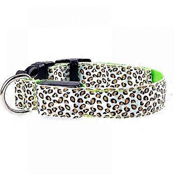 Pet Dog Collar, Adjustable Leopard Pattern with Glowing Light-Up Features for Night Safety, Fits Small, Medium, and Large Dogs